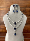 MIRA Sapphire blue layered necklace earrings Statement American Diamond,Indian Jewelry Pakistani Wedding jewellery Cz Zircon,prom