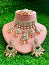 INSHAA Peach Kundan Choker earrings maangtika,Punjabi Jewellery, Indian Kundan Necklace Set, cz zircon,Pakistani nikaah Jewelry,Bridal