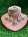 INSHAA Mint Kundan Choker earrings maangtika,Punjabi Jewellery, Indian Kundan Necklace Set, cz zircon,Pakistani nikaah Jewelry,Bridal