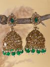 PIHU Green Polki Jhumka earrings / Bollywood gold jhumkis / Pakistani Wedding / Navratri function Indian Diwali jewelry jhumkas