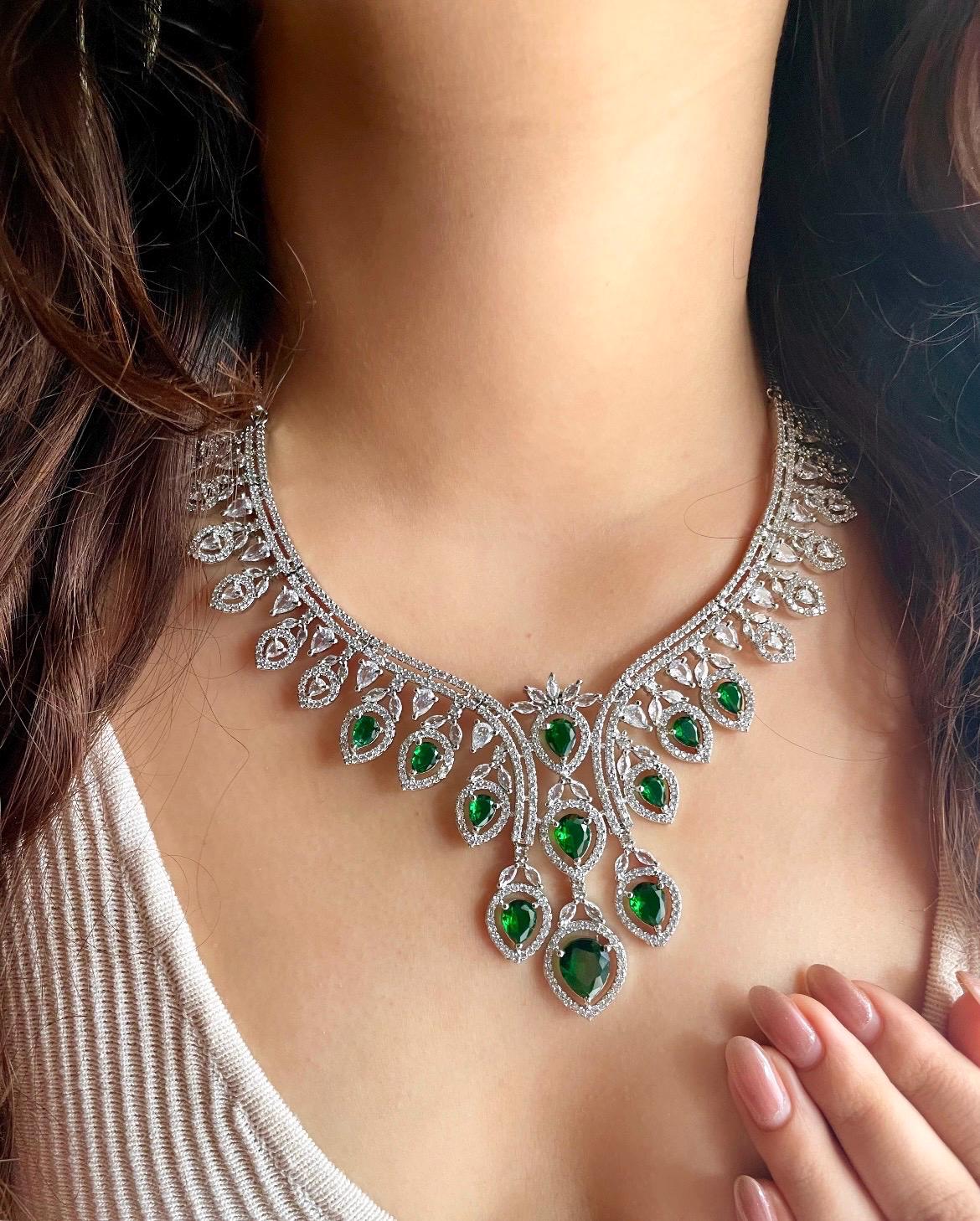 RIZA Light Pink American Diamond  necklace set Indian bridal wedding jewelry,, prom jewellery,zircon cz pakistani,costume jewelery