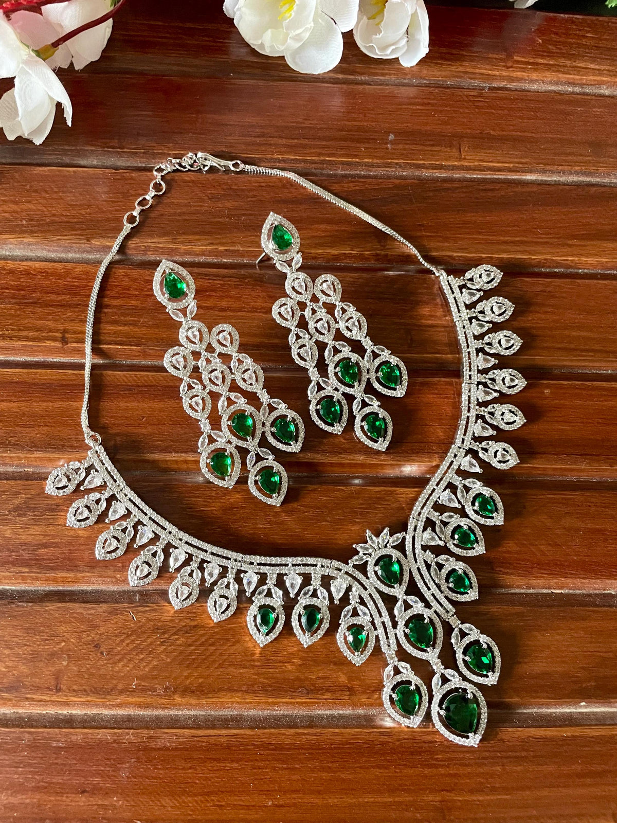 RIZA Light Pink American Diamond  necklace set Indian bridal wedding jewelry,, prom jewellery,zircon cz pakistani,costume jewelery