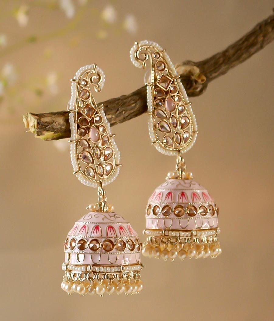 ELOISE Pastel Pink Meenakari Ambi Design Ethnic earrings / Bollywood jhumkas / Pakistani Wedding / Navratri Indian statement Diwali jewelry