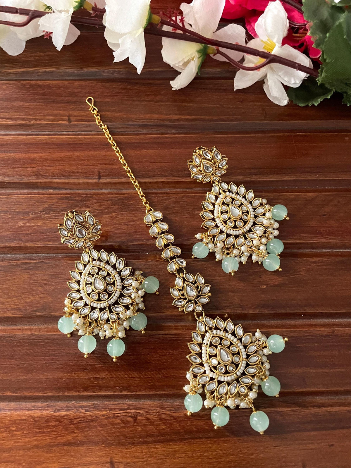 GHAZAL Mint colour Kundan necklace earrings maangtika wedding bridal jewellery pakistani nikaah bollywood jewelry punjabi indian set