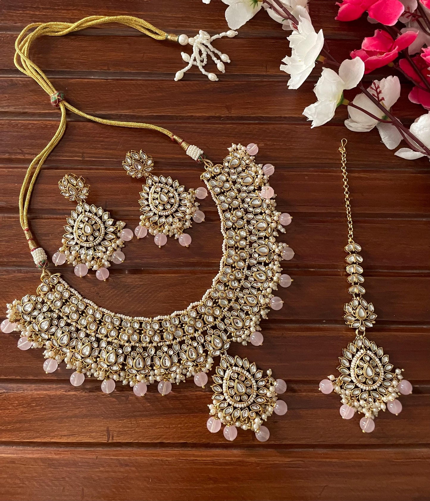 GHAZAL Light Pink necklace earrings maangtika wedding bridal jewellery pakistani nikaah bollywood jewelry punjabi indian jewelry set
