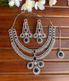 LYLA Sapphire blue American Diamond necklace earrings maangtika blue colour jewelryPakistani nikaah wedding jewelry,Indian bollywood jewelry