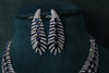 REBECCA Blue Sapphire feather style necklace Set in American Diamond Classy high quality cz zircon jewelry, prom,gala dinner bridal jeweller