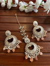 INSHAA Peach Kundan Choker earrings maangtika,Punjabi Jewellery, Indian Kundan Necklace Set, cz zircon,Pakistani nikaah Jewelry,Bridal