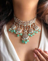 INSHAA Mint Kundan Choker earrings maangtika,Punjabi Jewellery, Indian Kundan Necklace Set, cz zircon,Pakistani nikaah Jewelry,Bridal