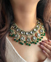 ISHANI Green Kundan necklace earrings maangtika,Punjabi Jewellery, Indian Kundan Bridal Necklace Set, cz zircon,Pakistani nikaah Jewelry