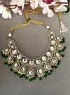 ISHANI Green Kundan necklace earrings maangtika,Punjabi Jewellery, Indian Kundan Bridal Necklace Set, cz zircon,Pakistani nikaah Jewelry