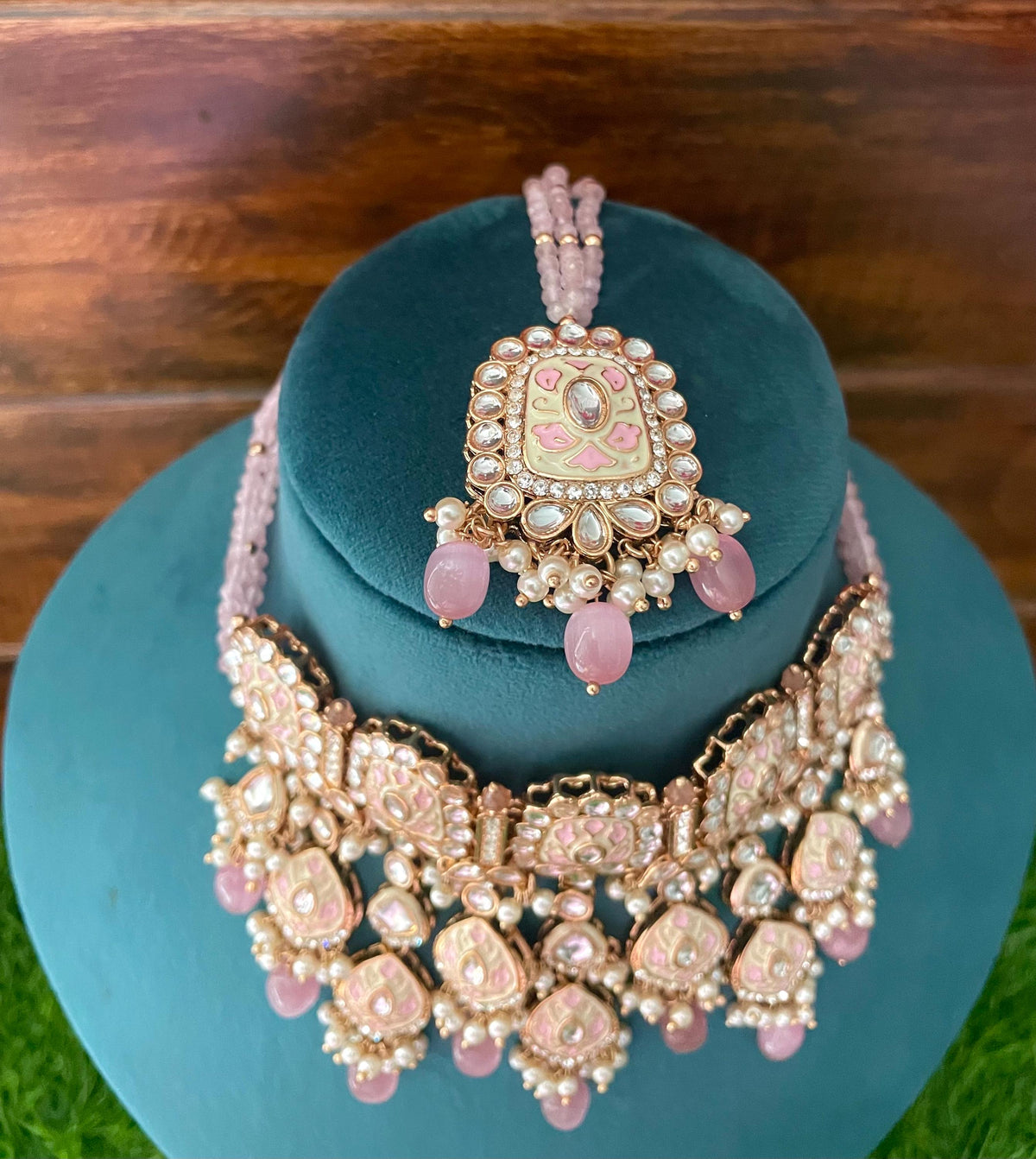 ZOYA Pink kundan and meenakari necklace set wedding jewelry pakistani jewellery bollywood  punjabi jhumka earrings maangtika cz zircon
