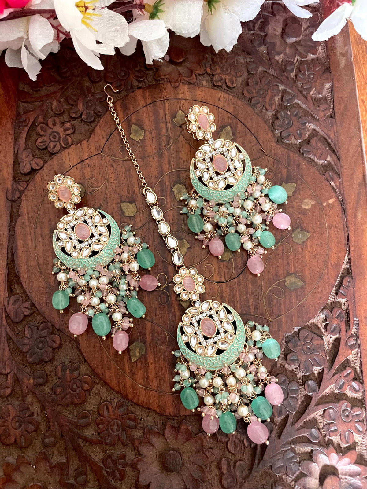 MAIRA Mint pink Kundan Choker,Polki Choker, Punjabi Jewelry, Indian Necklace Set, cz zircon Jewelry, Indian Jewelry,Pakistani Jewelry