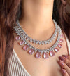 Tara Sutaria inspired Pink American diamond necklace set bollywood jewelry,Indian Jewelry Pakistani Wedding jewellery Cz Zircon