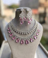 Tara Sutaria inspired Pink American diamond necklace set bollywood jewelry,Indian Jewelry Pakistani Wedding jewellery Cz Zircon