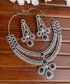 LYLA Sapphire blue American Diamond necklace earrings maangtika blue colour jewelryPakistani nikaah wedding jewelry,Indian bollywood jewelry