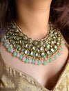 Mint pink Kundan necklace with earrings and maangtika,Indian Pakistani wedding and festive jewelry