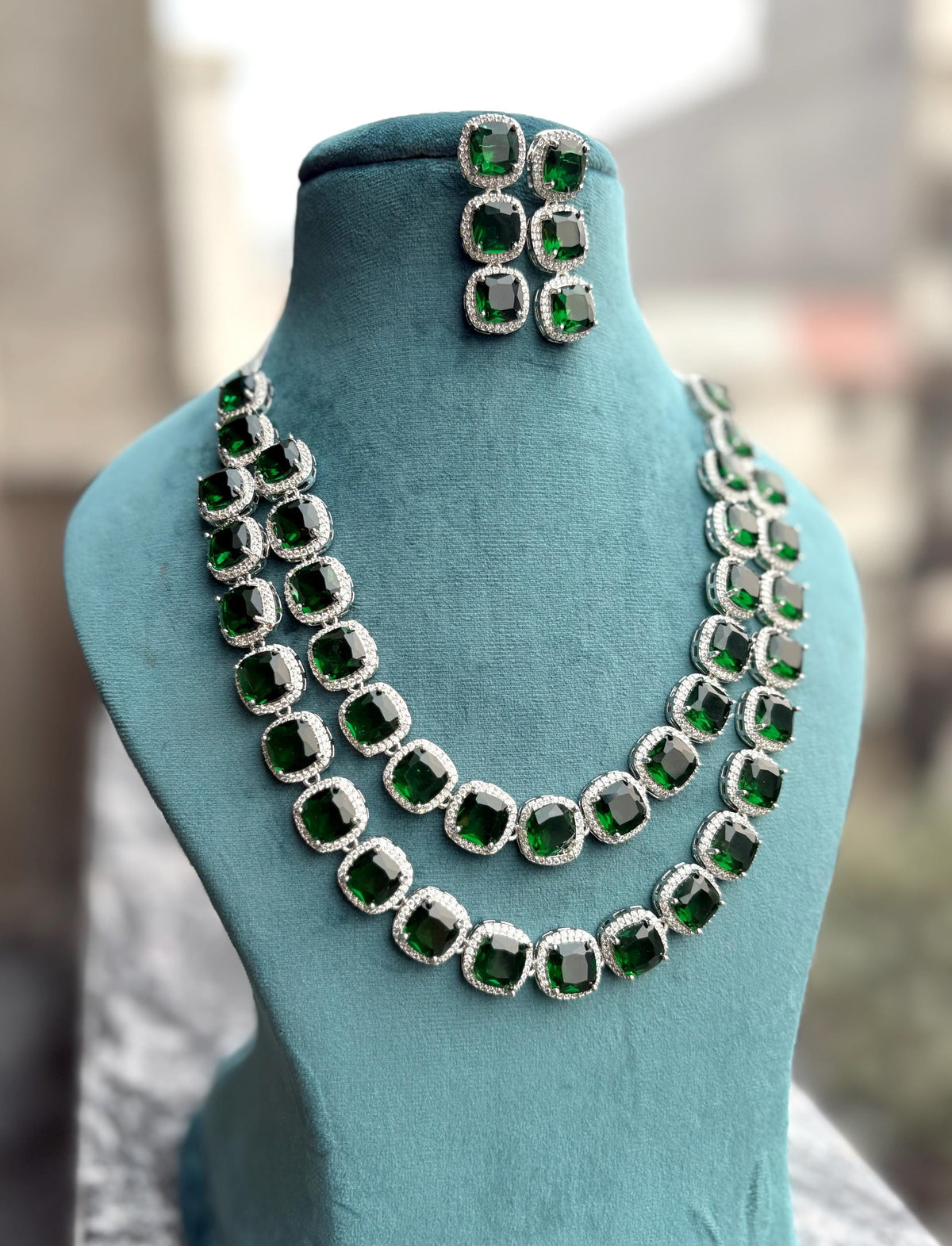 SIA two layered Purple colour necklace earrings Statement American Diamond,Indian Jewelry Pakistani Wedding jewellery Cz Zircon,prom jewelry