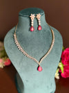 DIA Real diamond look gold silver finish Ruby red American Diamond Necklace Set Two tone wedding jewelry,Indian  elegant jewellery