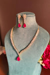 DIA Real diamond look gold silver finish Ruby red American Diamond Necklace Set Two tone wedding jewelry,Indian  elegant jewellery