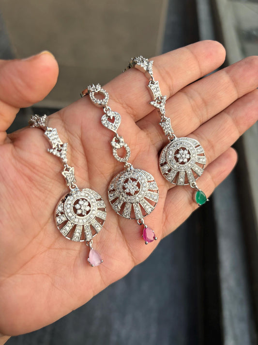 IVAA Diamond Maang tikka pink,ruby, green /Indian Jewellery/ Pakistani Wedding Bridal CZ  maangtika/head hair accessories/ head gear