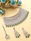 NAGHMA Emerald green Bridal Choker American Diamond necklace set Pakistani nikaah jewelry,Indian bollywood wedding jewelry with maangtika