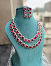 SIA two layered Ruby red necklace earrings Statement American Diamond,Indian Jewelry Pakistani Wedding jewellery Cz Zircon,prom jewelry