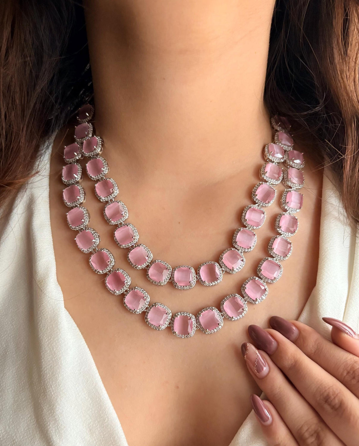 SIA two layered Purple colour necklace earrings Statement American Diamond,Indian Jewelry Pakistani Wedding jewellery Cz Zircon,prom jewelry