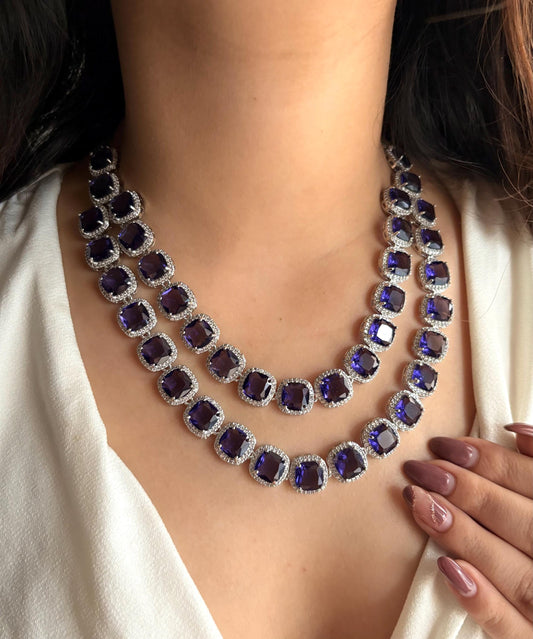 SIA two layered Purple colour necklace earrings Statement American Diamond,Indian Jewelry Pakistani Wedding jewellery Cz Zircon,prom jewelry