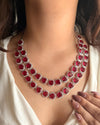 SIA two layered Ruby red necklace earrings Statement American Diamond,Indian Jewelry Pakistani Wedding jewellery Cz Zircon,prom jewelry