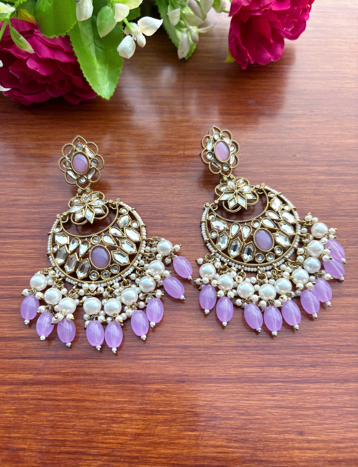 NAZIA Lilac purple earrings chandbali statement earrings / Bollywood earrings / Pakistani Wedding /Navratri Indian Diwali jewelry/ lavender
