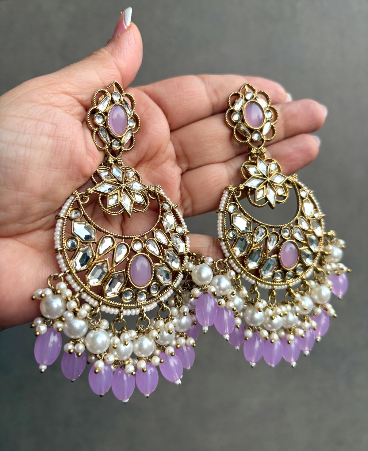 NAZIA Lilac purple earrings chandbali statement earrings / Bollywood earrings / Pakistani Wedding /Navratri Indian Diwali jewelry/ lavender