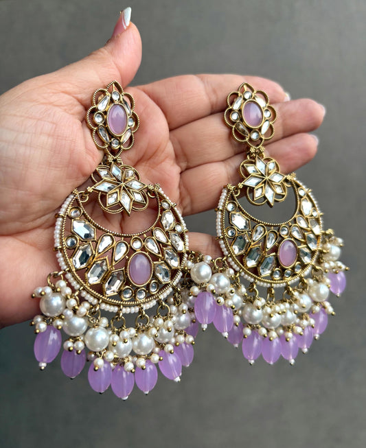 NAZIA Lilac purple earrings chandbali statement earrings / Bollywood earrings / Pakistani Wedding /Navratri Indian Diwali jewelry/ lavender