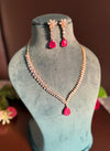 DIA Real diamond look gold silver finish Ruby red American Diamond Necklace Set Two tone wedding jewelry,Indian  elegant jewellery