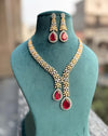 TVISHA Real diamond look gold silver finish Green colour American Diamond Necklace Set Two tone wedding jewelry,Indian  elegant jewellery