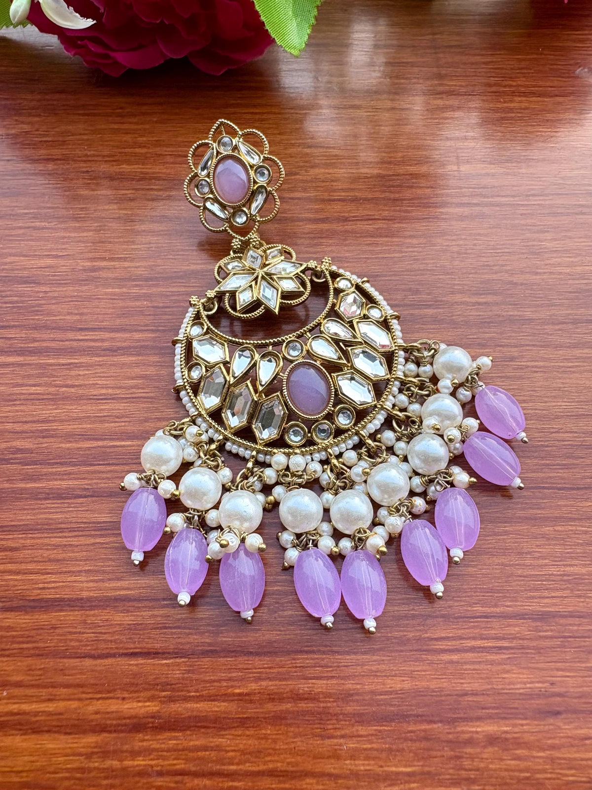 NAZIA Lilac purple earrings chandbali statement earrings / Bollywood earrings / Pakistani Wedding /Navratri Indian Diwali jewelry/ lavender