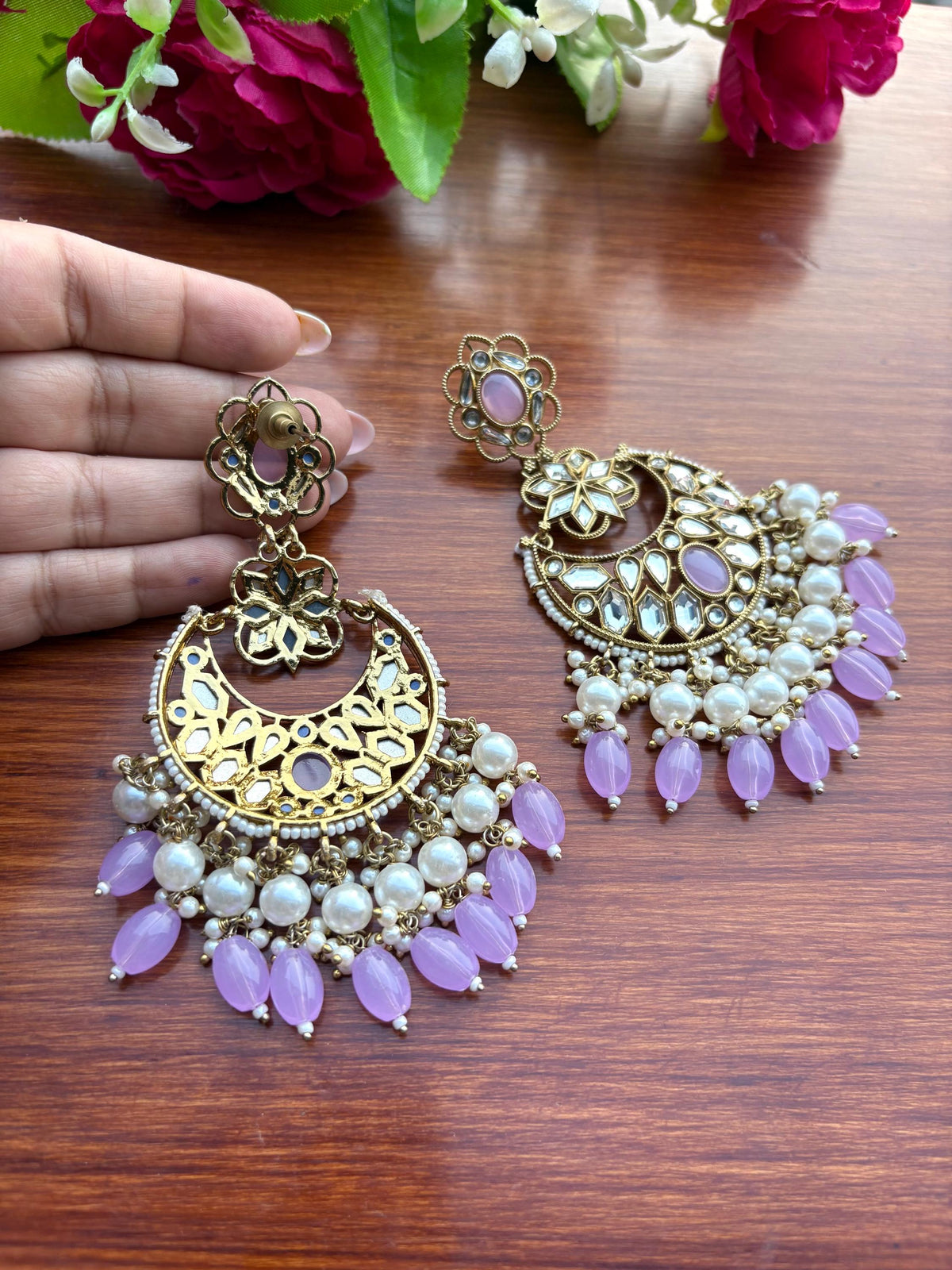 NAZIA Lilac purple earrings chandbali statement earrings / Bollywood earrings / Pakistani Wedding /Navratri Indian Diwali jewelry/ lavender
