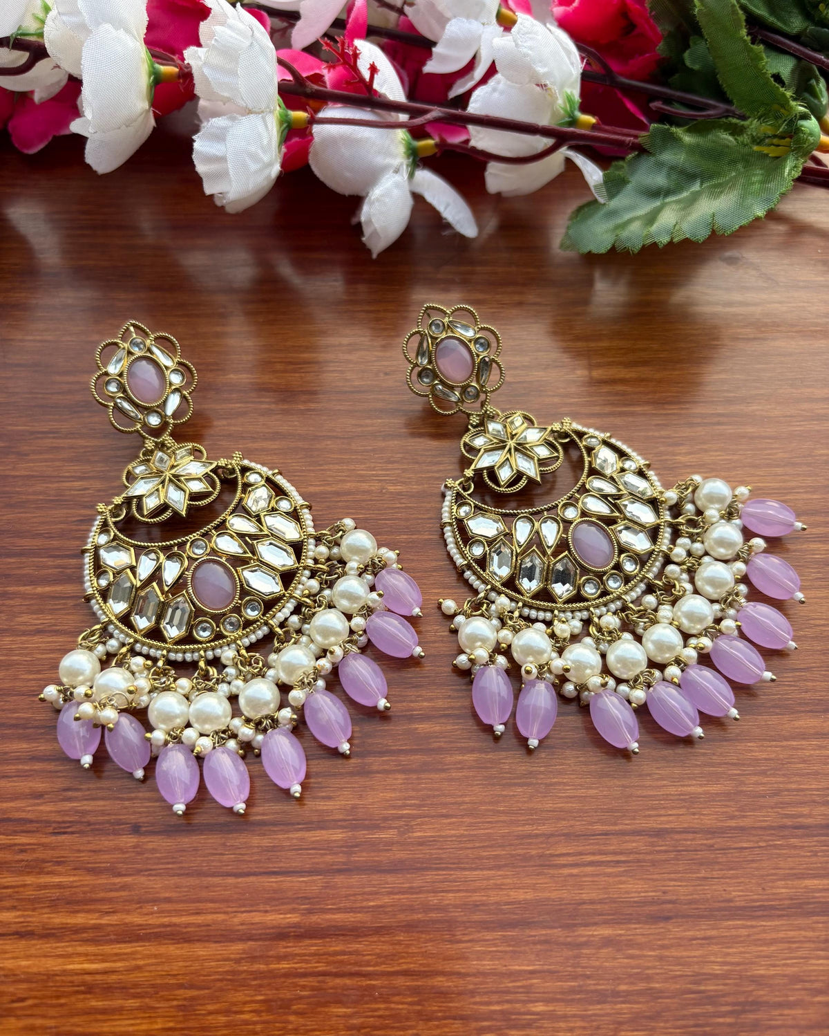 NAZIA Lilac purple earrings chandbali statement earrings / Bollywood earrings / Pakistani Wedding /Navratri Indian Diwali jewelry/ lavender