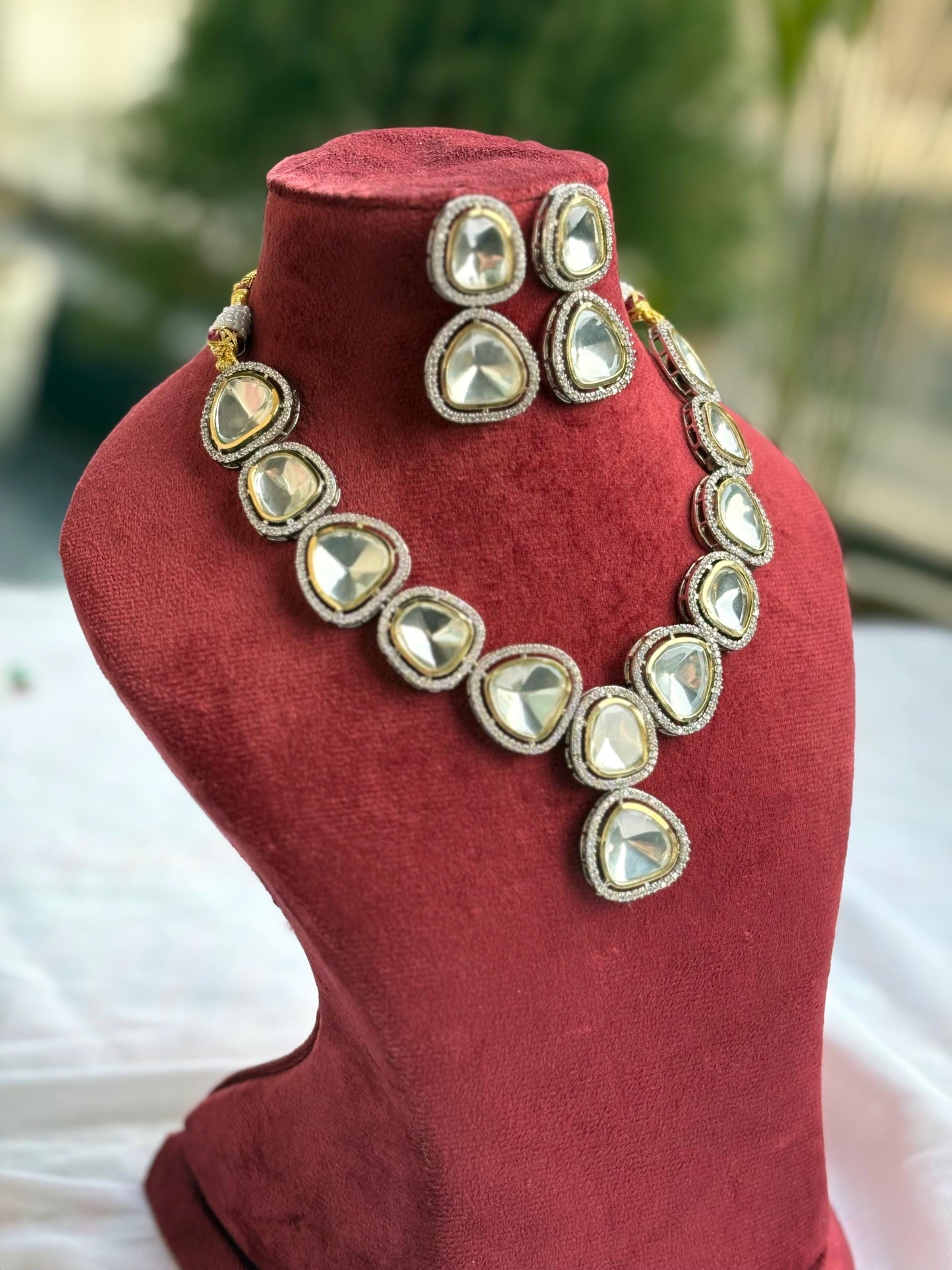 URVASHI Victorian  polki kundan two tone necklace set,indian bridal jewelry, Pakistani wedding jewellery,