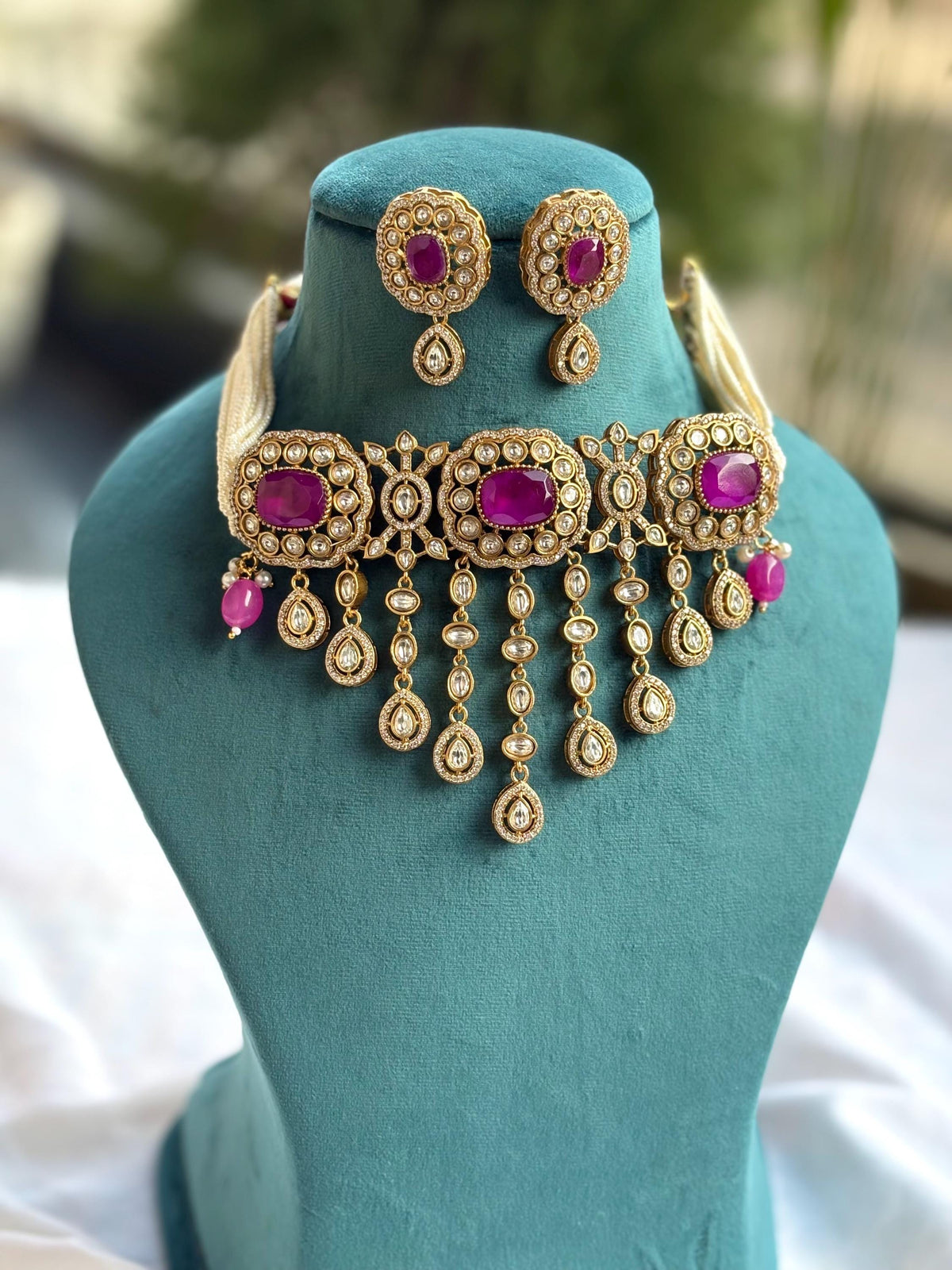 SABREEN Purple Victorian style Sabyasachi uncut polki choker set,Indian Bridal jewelry ,Cz  Necklace Set,pakistani jewellery,wedding jewelry