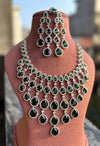 MEHNAZ Emerald green American Diamond  High Quality necklace set, bridal wedding jewellery, green colour jewelry necklace earrings maangtika