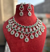 ABHA Emerald green American Diamond necklace Choker set Indian bridal wedding jewelry,maangtika,Pakistani zircon jewellery,green colour set