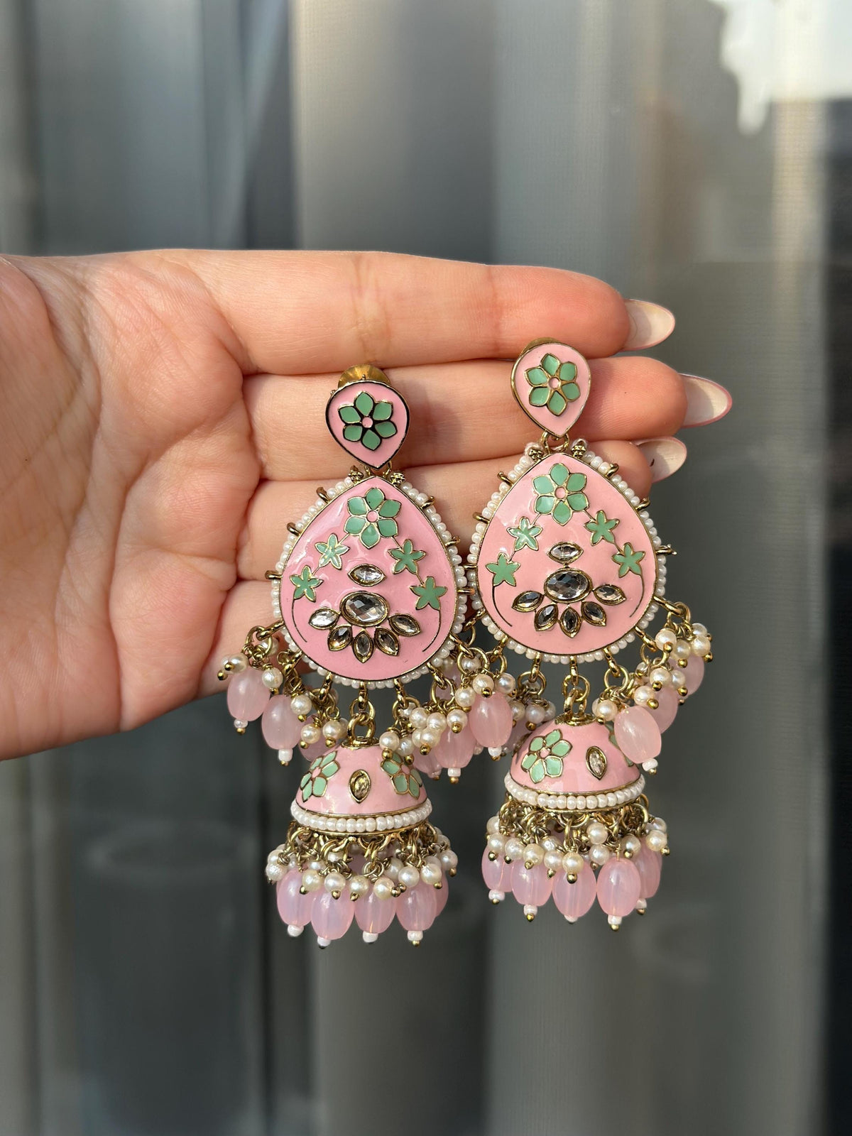 VARSHA lilac purple colour earrings/ purple meenakari enamel earrings/Bollywood earrings/Pakistani Wedding / hand painted Indian jewelry
