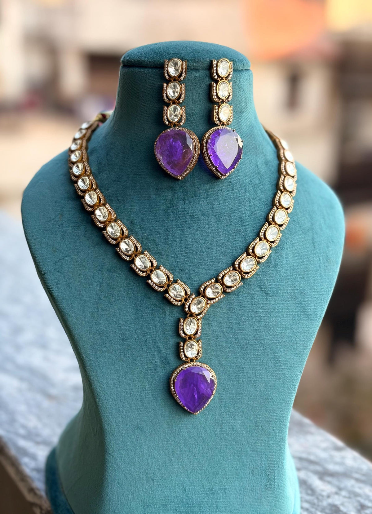 ZEHNAB Victorian look Amethyst purple necklace set in high quality doublet stones, Sabsyasachi inspired Indian jewelry