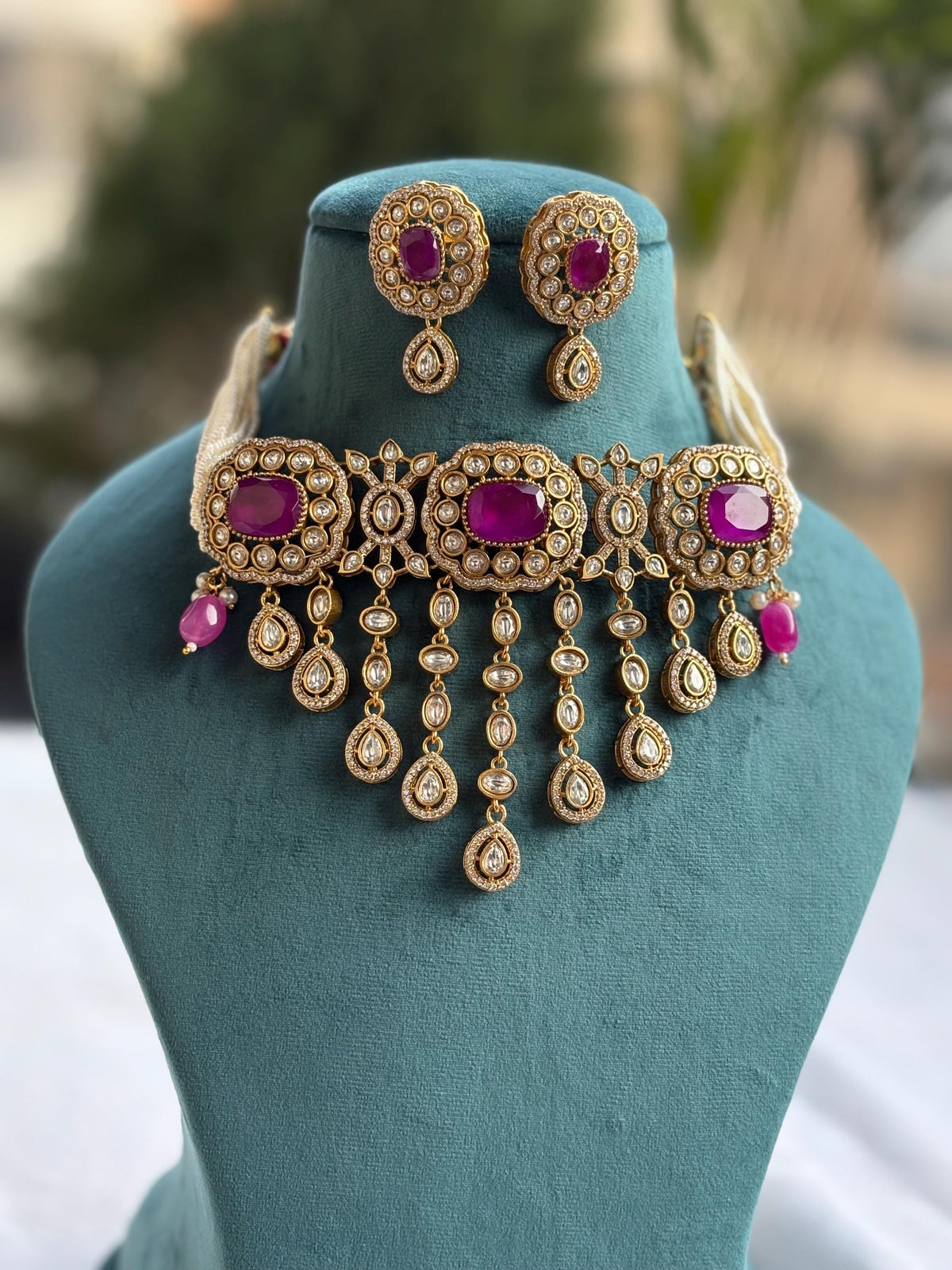 SABREEN Purple Victorian style Sabyasachi uncut polki choker set,Indian Bridal jewelry ,Cz  Necklace Set,pakistani jewellery,wedding jewelry