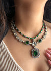 PAVITRA Emerald Green colour necklace set in Doublet Stones,Victorian look Indian Kundan Wedding Jewelry,Sabyasachi Jewellery in green