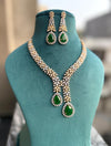 TVISHA Real diamond look gold silver finish Green colour American Diamond Necklace Set Two tone wedding jewelry,Indian  elegant jewellery