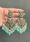 AASHVI Mint  earrings / Bollywood kundan earrings /Pakistani Wedding bridal /Navratri function Indian Diwali jewelry/mint chandbali