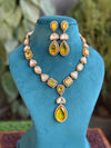 RHEA Yellow colour necklace,Doublet Stones Uncut Polki Kundan Wedding Jewelry Necklace with Earrings,Indian Pakistani jewelry, two tone