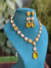RHEA Yellow colour necklace,Doublet Stones Uncut Polki Kundan Wedding Jewelry Necklace with Earrings,Indian Pakistani jewelry, two tone